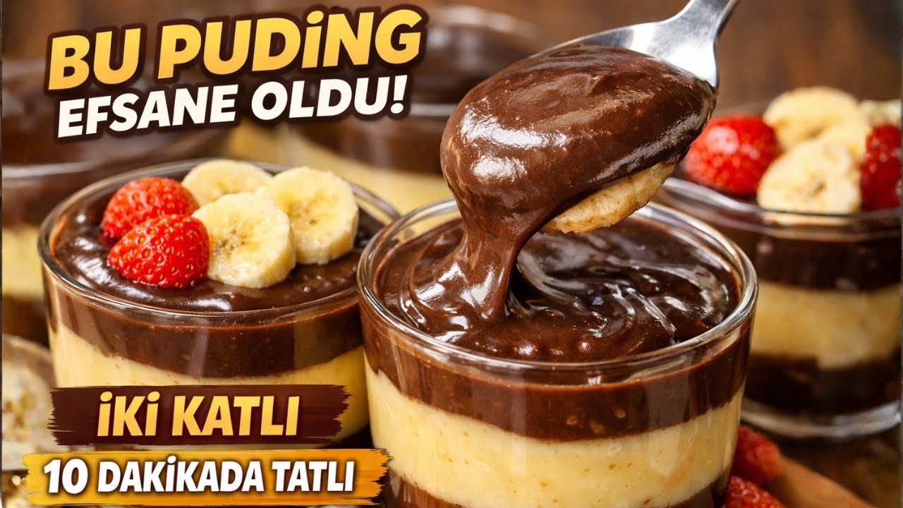 İki Katlı Muzlu & Çikolatalı Puding Tarifi | Pastane Usulü Ev Yapımı Tatlı