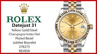▶ Rolex Datejust 31 Yellow Gold/Steel Champagne Index Dial Fluted Jubilee Bracelet 278273 - REVIEW