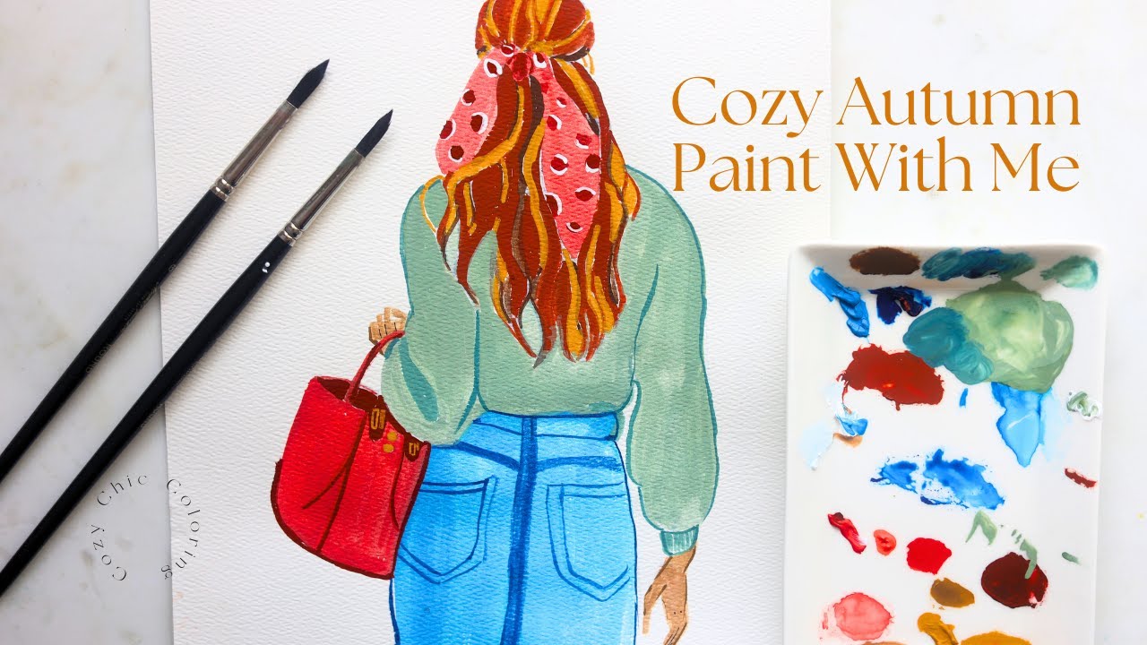 Cozy Autumn Girl Paint With Me | Relaxing Painting Process | Holbein ...
