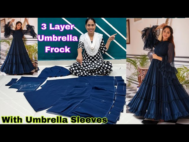 Three Layer Umbrella Frill Frock With Umbrella Sleeves Design Cutting /  अंब्रेला फ्रॉक कैसे बनाएं - YouTube