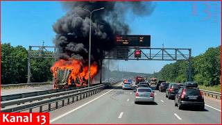 Trucks on fire on highway in Russia’s Voronezh after drone attack - Thick black smoke engulfs area
