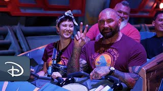 Dave Bautista First-Time Reaction to Guardians of the Galaxy: Cosmic Rewind | Walt Disney World