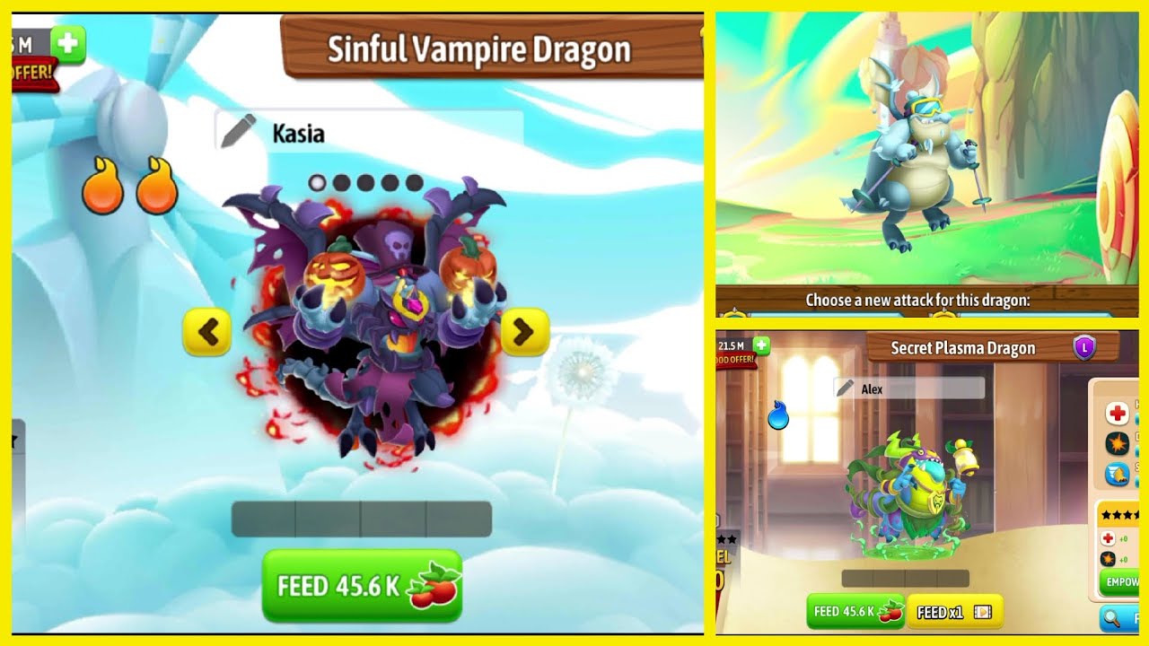 Dragon City: Review Sinful Vampire Dragon has skin but a bit late and 2 dragons I just owned.