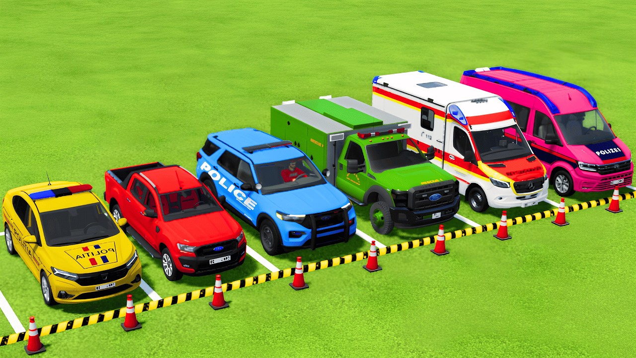 TRANSPORTING POLICE CARS, FIRE DEPARTMENT, AMBULANCE VEHICLES WITH MAN TRUCKS ! Farming Simulator 25