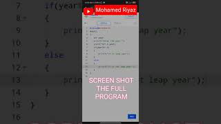 LEAP YEAR (OR) NOT | C PROGRAM | Mohamed Riyaz |#shorts