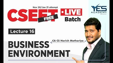 CSEET Business Environment (Lecture 16) Nov 20/Jan 21 LIVE | CA CS Harish Mathariya