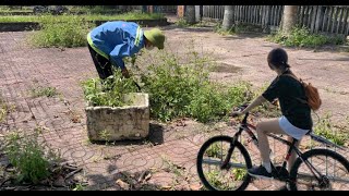 The boy was almost injured when he volunteered, trying to clean and trim the heroes' memorial area