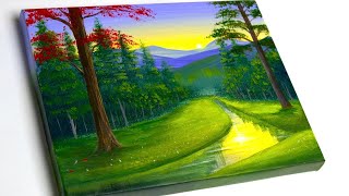 Forest river Painting | Landscape Painting for Beginners