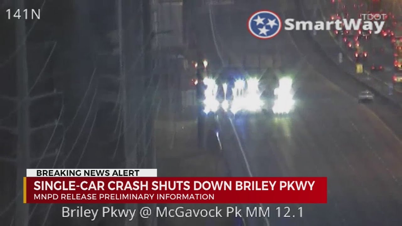 Single-car crash shuts down Briley Parkway - YouTube