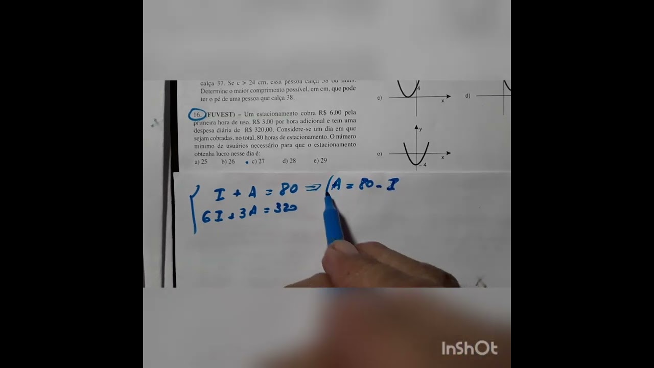 FUVEST   Um estacionamento cobra R$ 6,00 pela primeira hora de uso  R$ 3,00 por hora adicional  e te