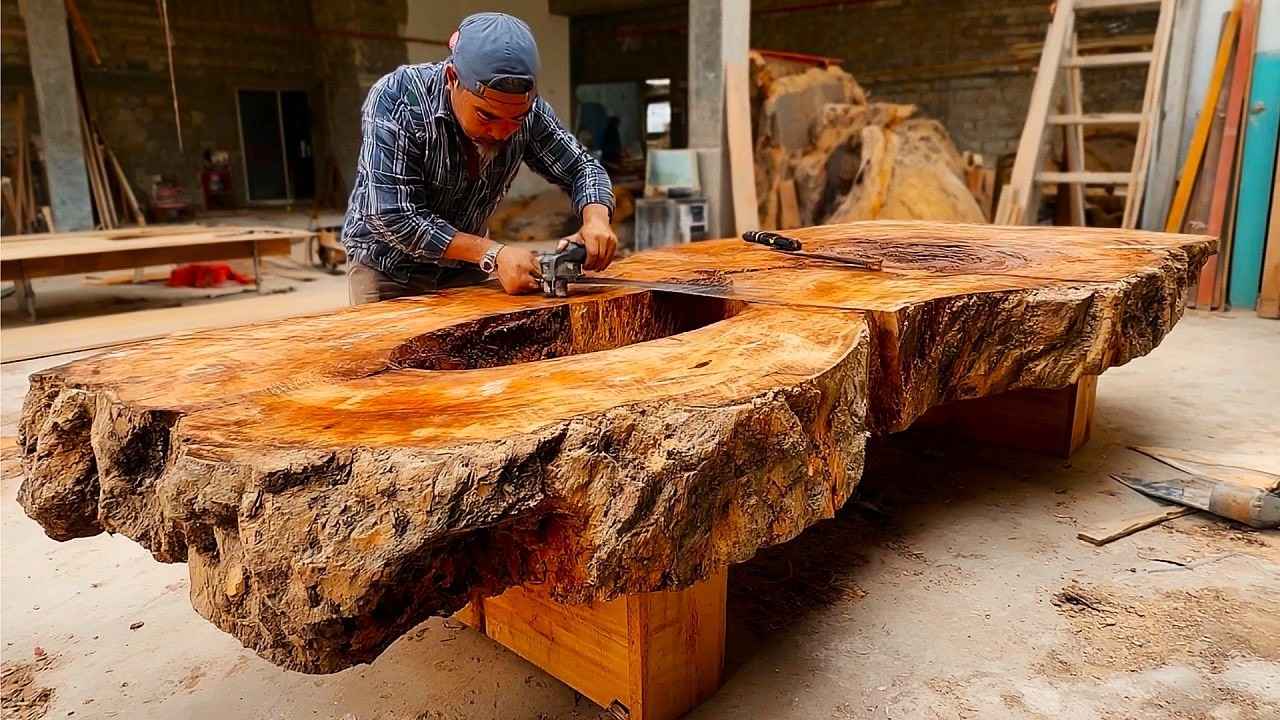 Amazing Woodworking With Giant Tree Trunk // Carpenters Did To Create A Masterpiece Dining Table