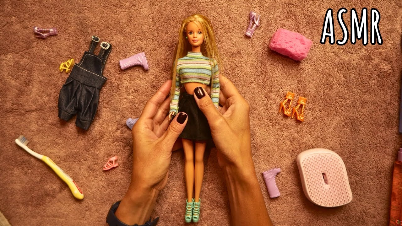 ASMR Washing and dressing a Barbie from 90s - soft spoken