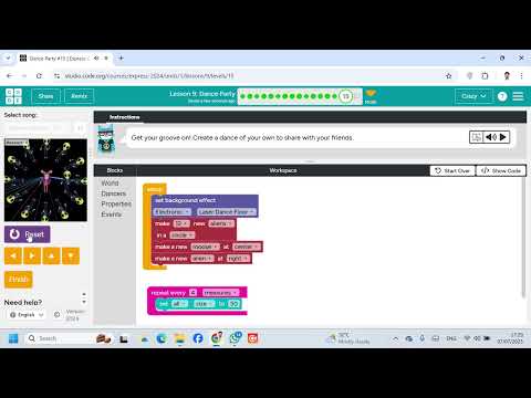 Lesson 9  Dance Party 15  Express Course  code org  #Coding #Gmaing #Website