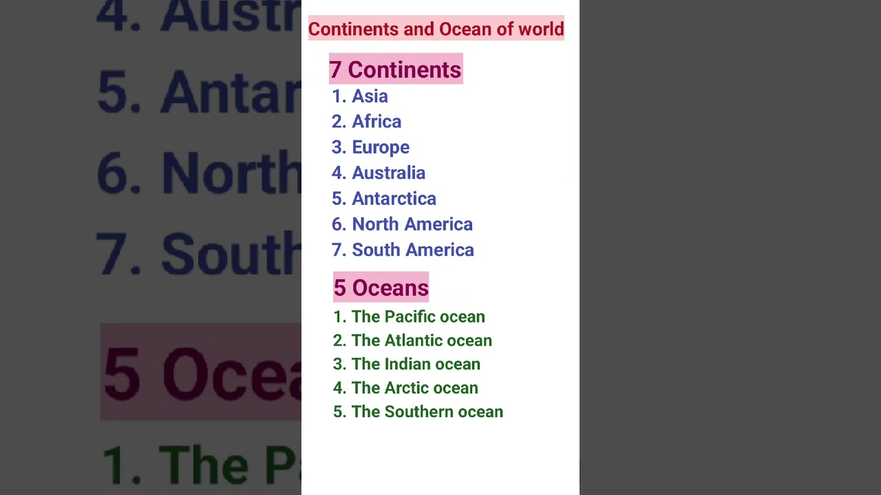 Continents and ocean of world || list of continent and ocean @Generalmcqs