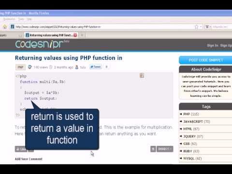 PHP Tutorial : function returning value