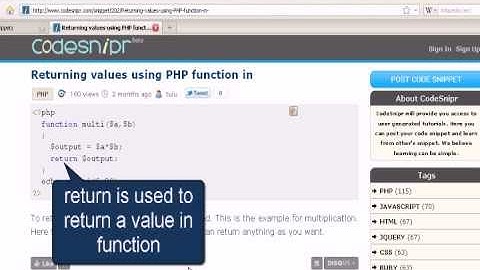 PHP Tutorial : function returning value