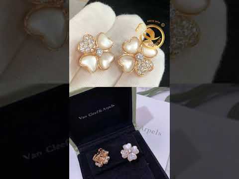 Hoa tai Van Cleef & Arpels Cỏ 4 lá VÀNG Ý đính KIM CƯƠNG TỰ NHIÊN