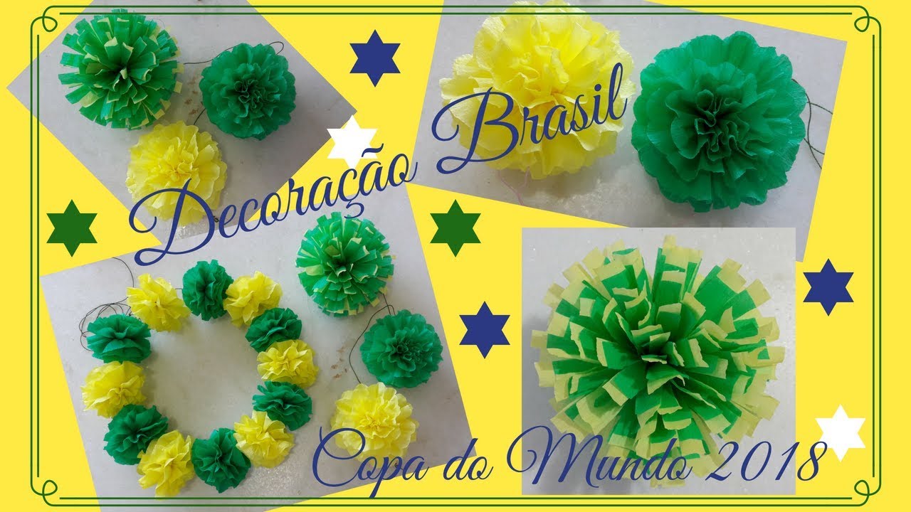 Diy Decoração Brasil - Copa do Mundo 2018 - 03 Dicas de Pompom de Crepom -  YouTube