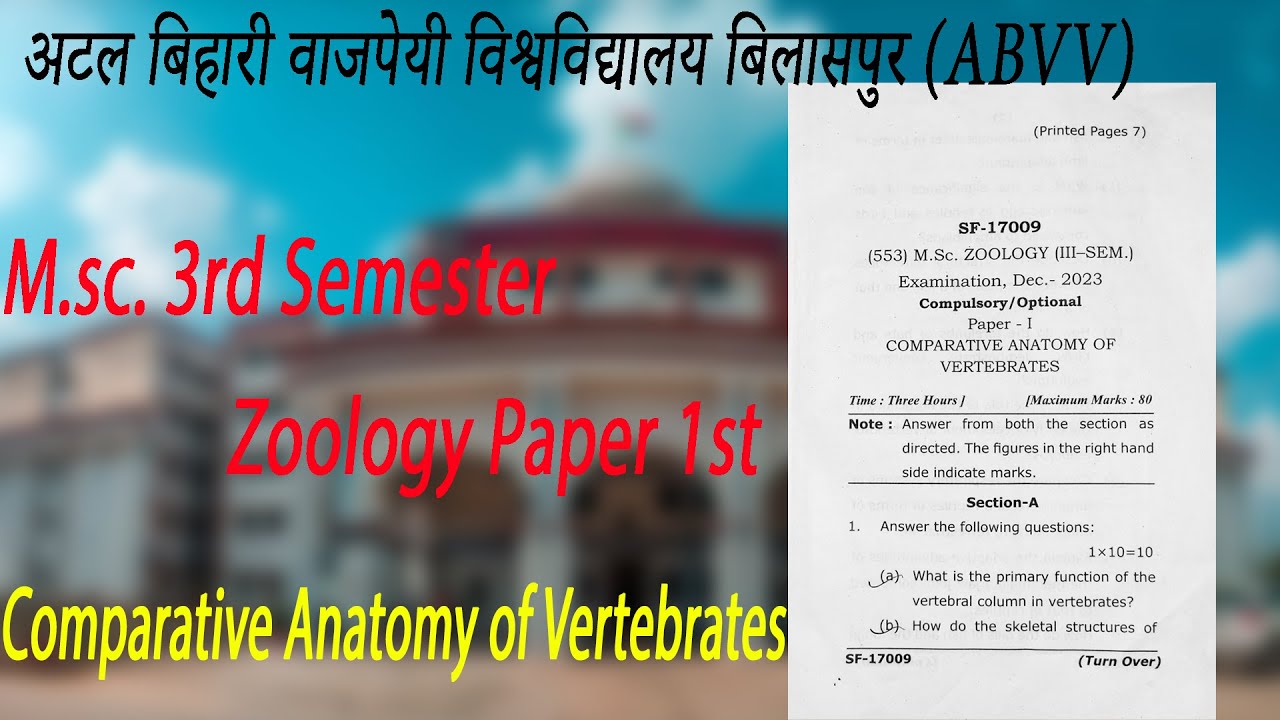 Msc Zoology third (3rd) semester  "Comparative Anatomy of Vertebrates" Question Paper january 2024