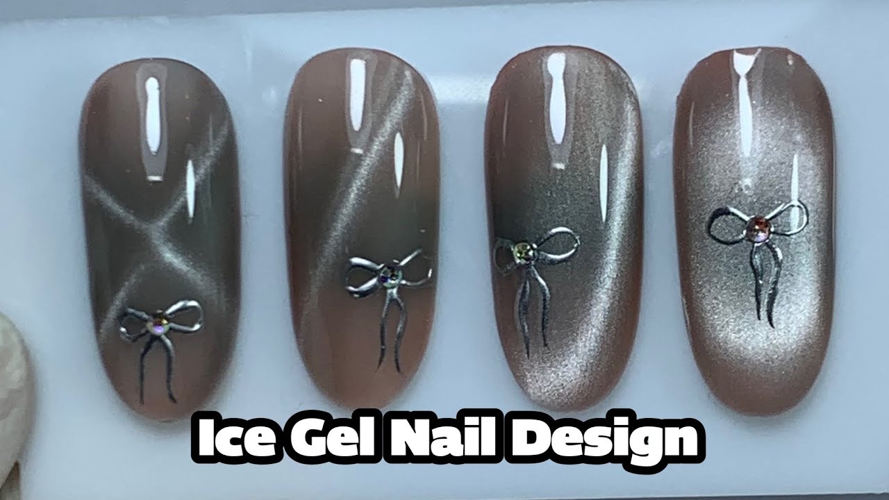 Ice Gel Nail Art Tutorial/Magnetic Nail Polish/  Nail Bow/ Ice Gel/ 