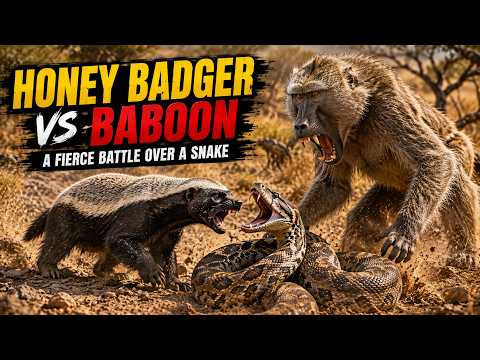HONEY BADGER vs BABOON — A Fierce Battle Over a Snake | WILD INSTINCT