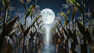 Spooky Full Moon Cornfield At Night Hyper-Realistic Night Cinematic Scene Free Stock Footage