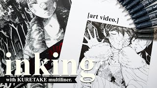 Working on my Manga 🖋 INKING with KURETAKE multiliners I Art Video