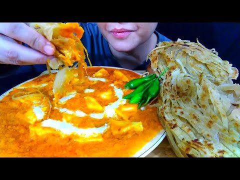 ASMR:Eating Paneer Butter Masala+Lacha Paratha | Lacha Paratha Recipe | Indian Food Eating Show