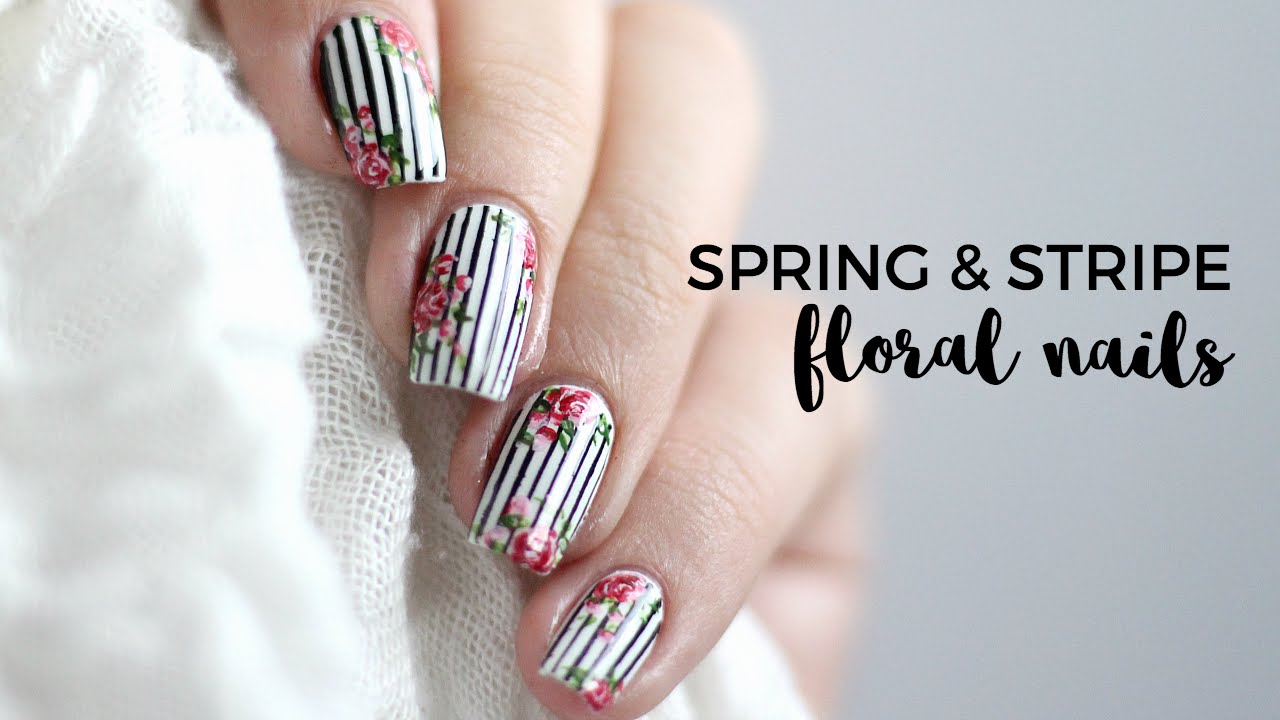 Spring Floral Nail Art: Stripes & Roses | Annabel Lee