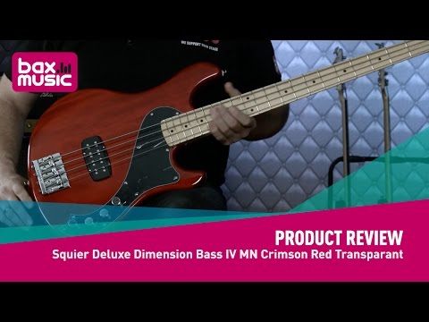 Squier Deluxe Dimension Bass IV MN Crimson Red Transparant Review | Bax Music