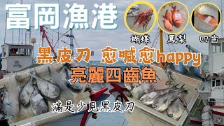 台東富岡漁港超歡樂的漁獲拍賣場黑皮刀就是Happy呀四齒魚聽說少見紅喉可惜沒買到鳳梨魚來漁港感受歡樂和刺激喊價