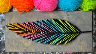 Neon and Black Feather String Art