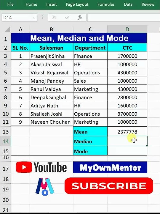 How to Calculate Mean, Median and Mode in Excel in Hindi | माध्य ...