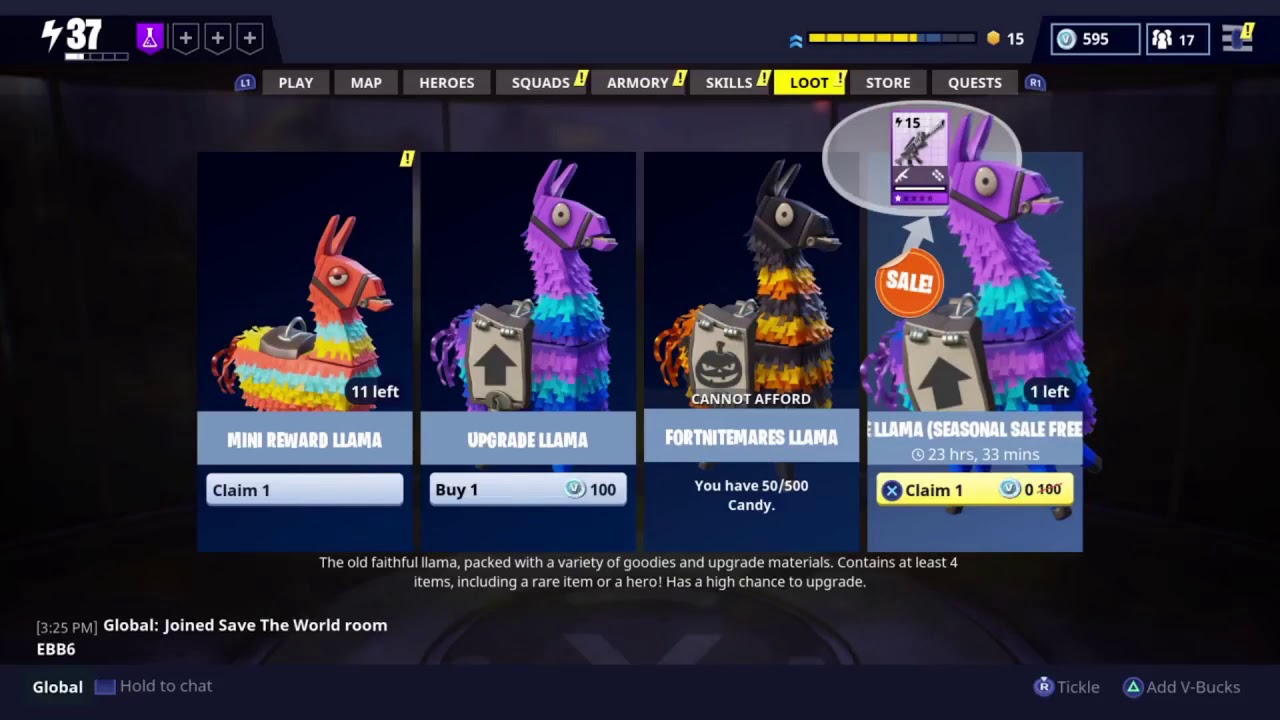 fortnite how to get a free llama for the next 24 hours hurry up and claim it 11 3 17 - fortnite free llamas