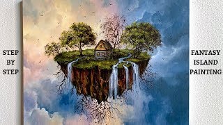 Waterfall Island Landscape STEP by STEP Painting Tutorial (ColorByFeliks)