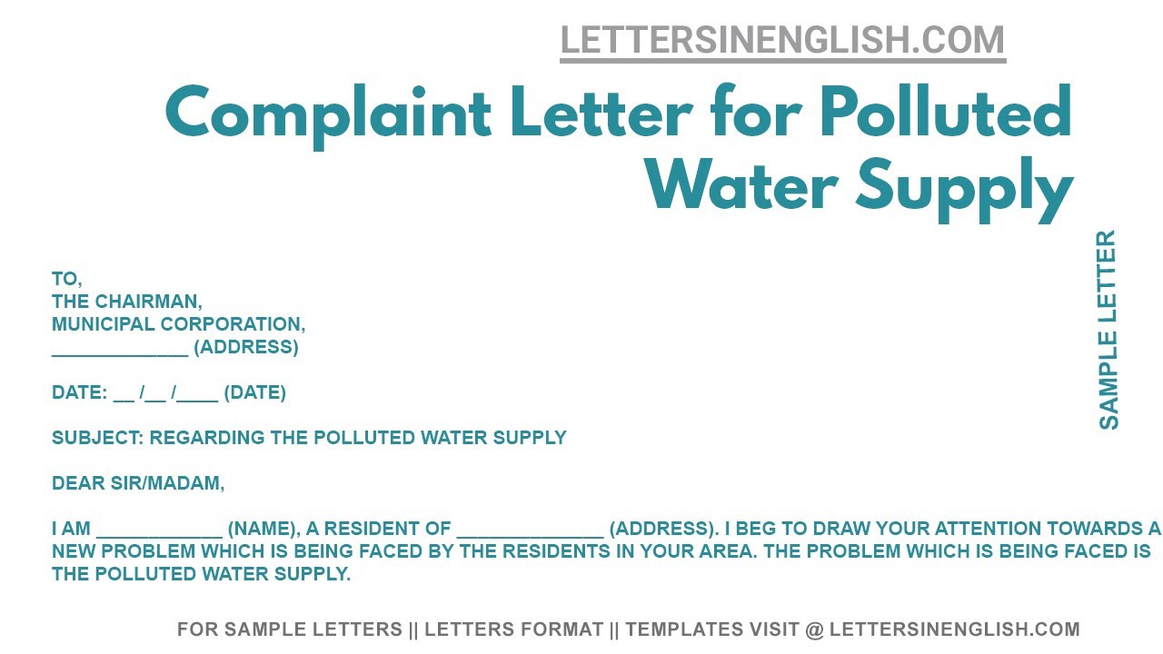 Complaint Letter For Polluted Water Supply Complaining Letter About