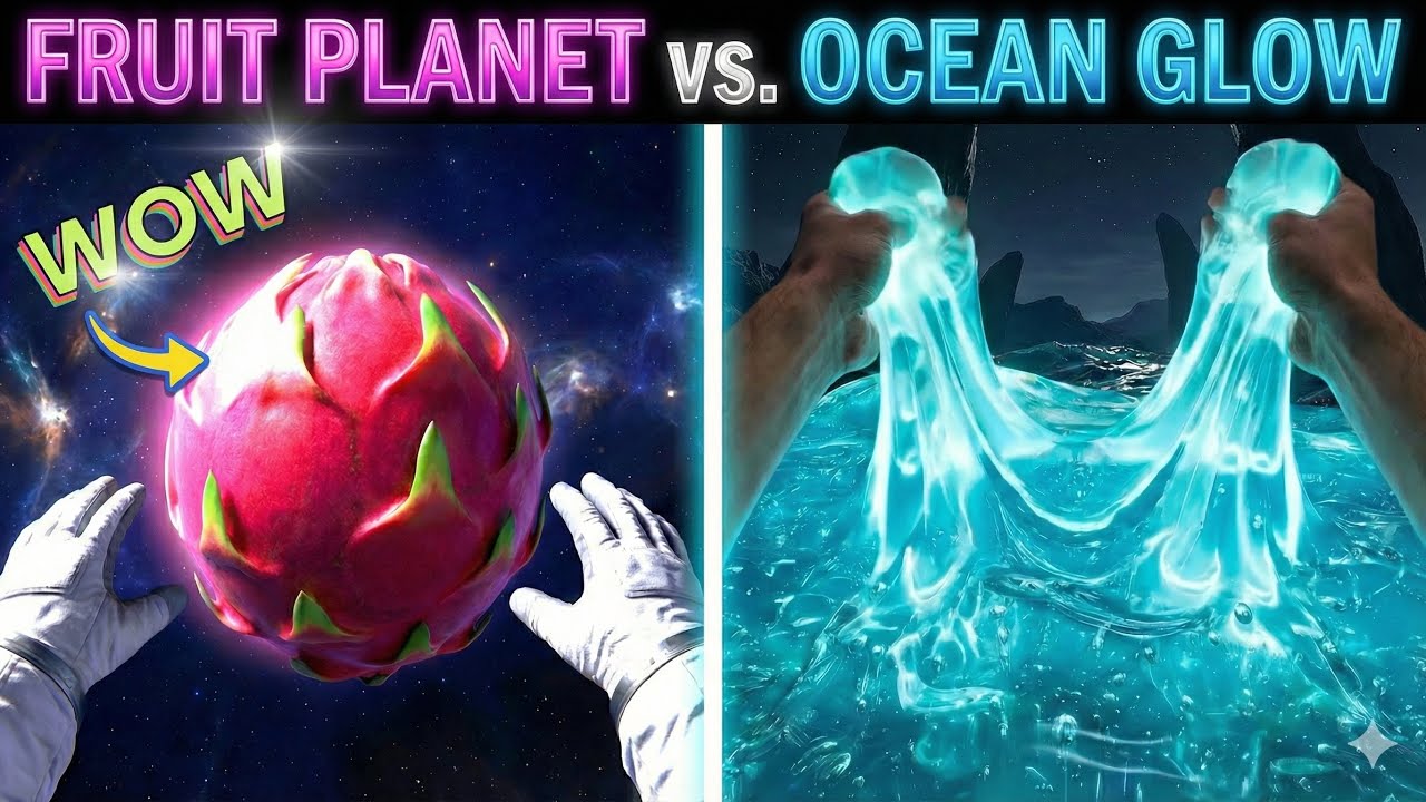 Fruit Planet VS Ocean Glow | AI ASMR  Satisfying