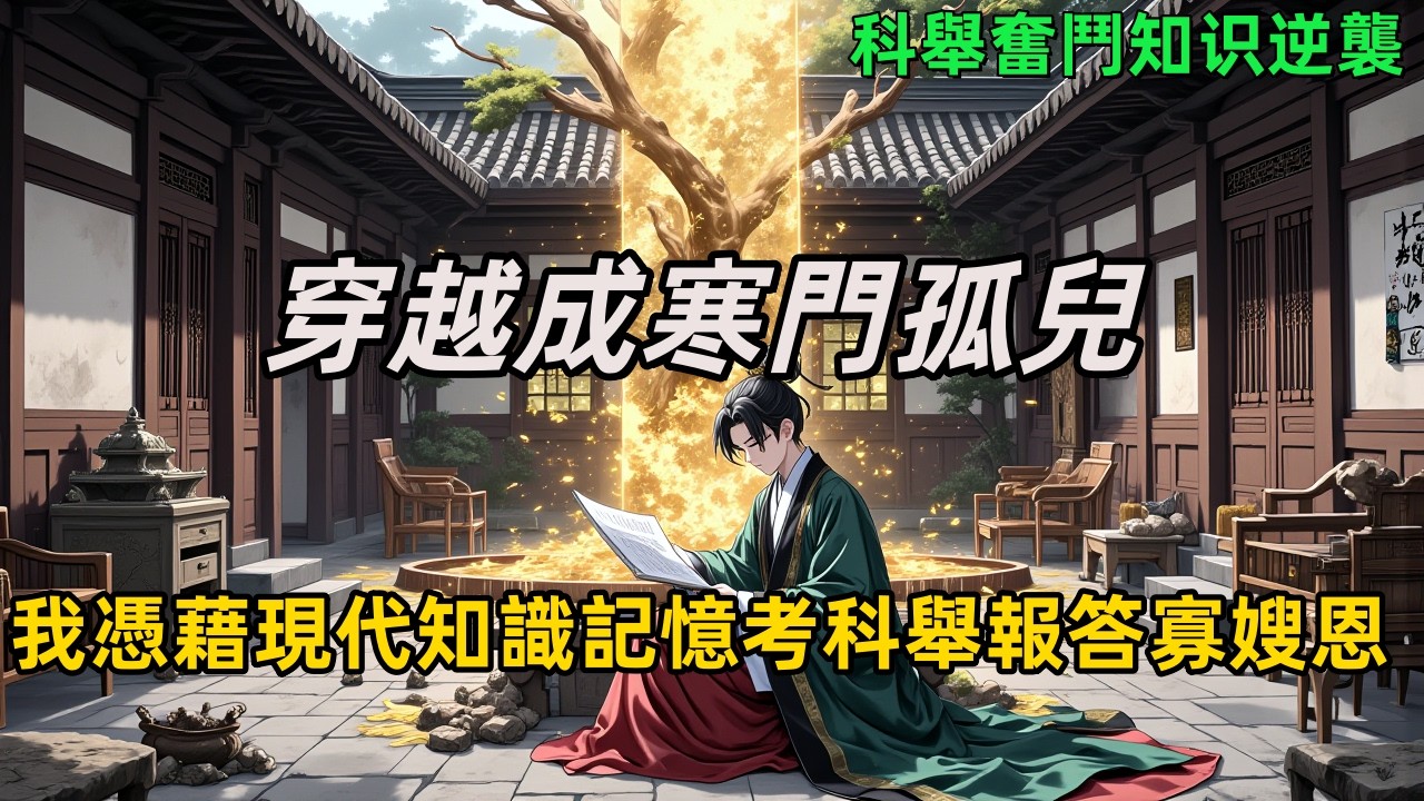 《穿越成寒門孤兒，我憑藉現代知識記憶考科舉報答寡嫂恩》公務員穿越大晟朝，家徒四壁、寡嫂繡活養家。他放棄現代捷徑，苦讀聖賢書——在這萬般皆下品的時代，科舉是守護家人唯一的生路！