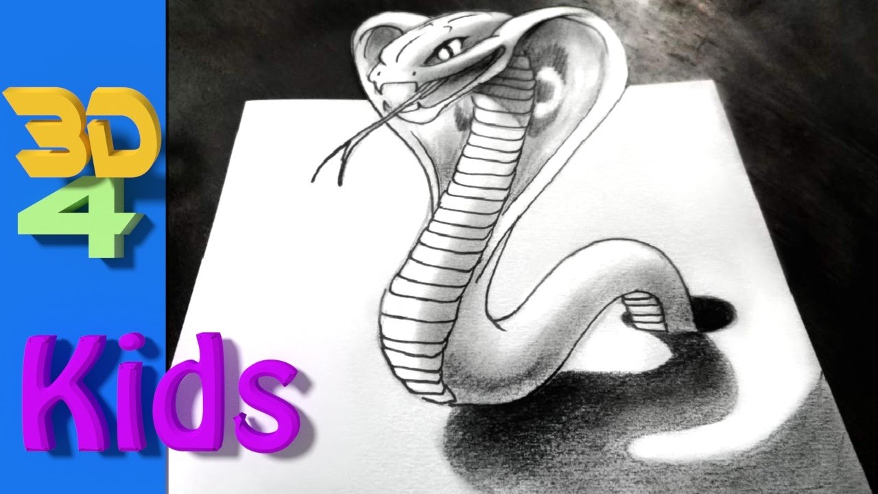 easy 3d drawing - Draw Cobra SNAKE for kids Very easy ...