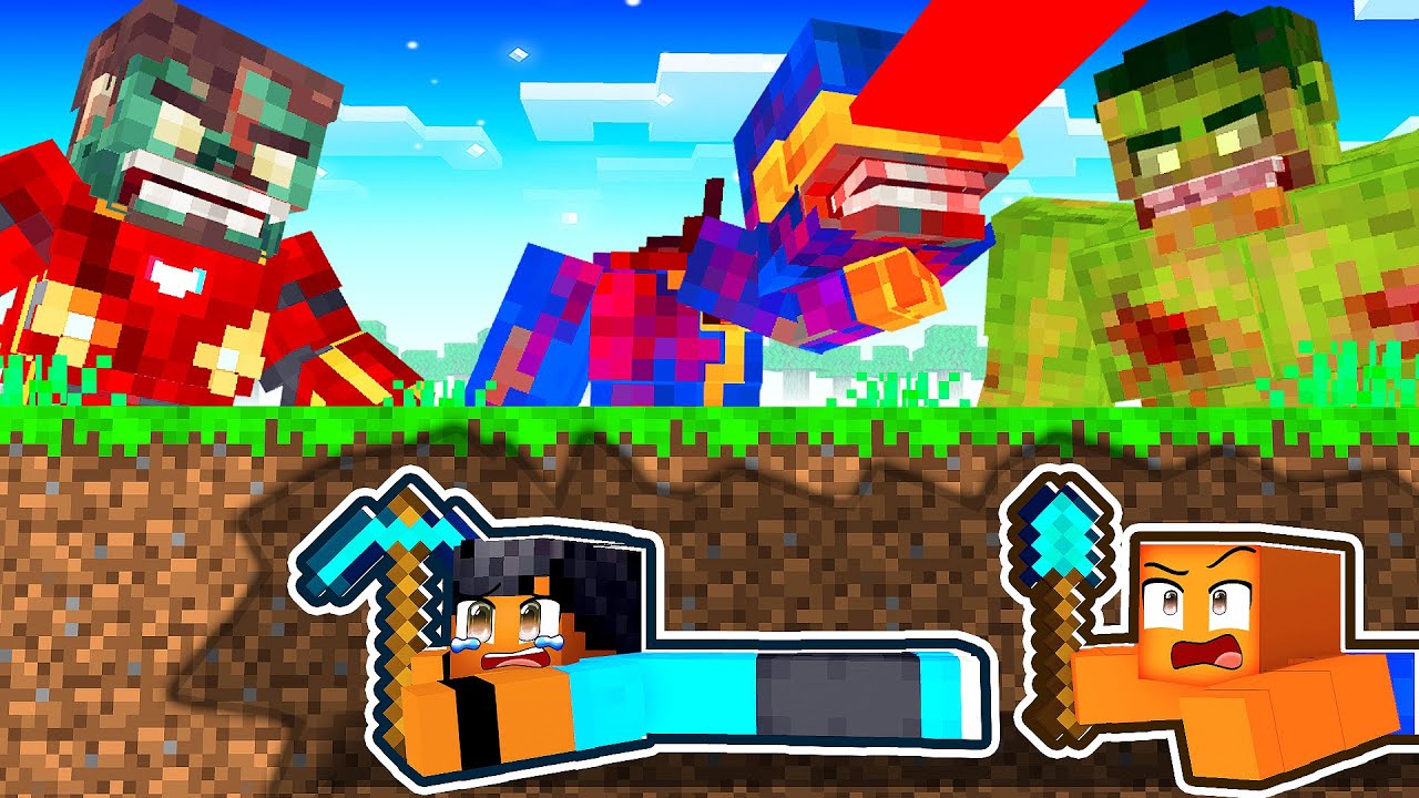 Sobrevivendo em um APOCALIPSE de HEROIS ZUMBIS no Minecraft