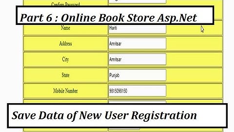 Part 6 - Save Data From Registration Form to SQL Server in Online Book Store Asp.Net C# | Hindi
