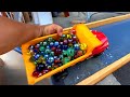 Marble Run ♡ Rain Gutter & Wooden Rail Handmade Course + Dump truck truck carrying marbles