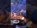 Camping by a Loud River and Cooking on a Campfire