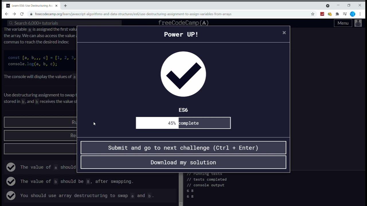 Learn ES6 (14/31) | Use Destructuring Assignment to Assign Variables ...