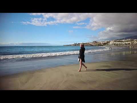 Walk along Playa de Fanabe, Costa Adeje, Tenerife in December | Canary Islands, Spain | Video