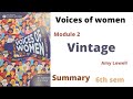 Vintage poem by amy lowell summary in malayalam voices of women 6th sem calicut university module 2