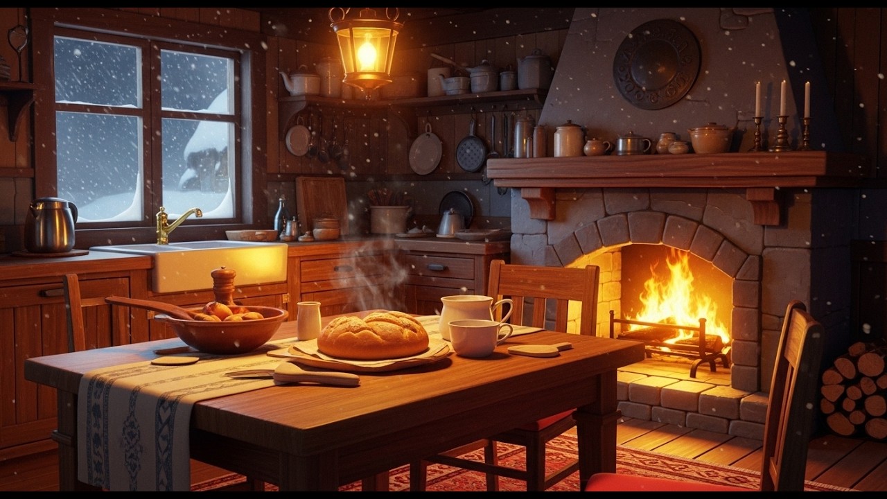 ❄️A Snowy Morning in a Small Village | Warming the Kitchen, Baking Sweet Bread | Ghibli Whisper ASMR