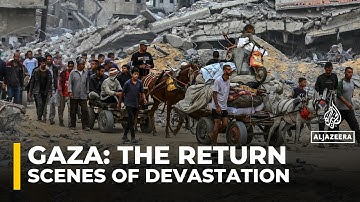 Exhausted Palestinians witness massive destruction upon returning to northern Gaza