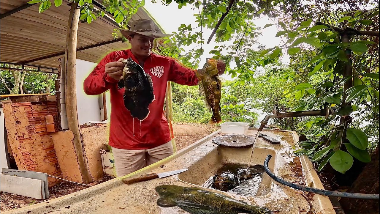 Pescaria no Ranchinho da Miná com muita chuva, Preparamos Peixe frito e Sashimi