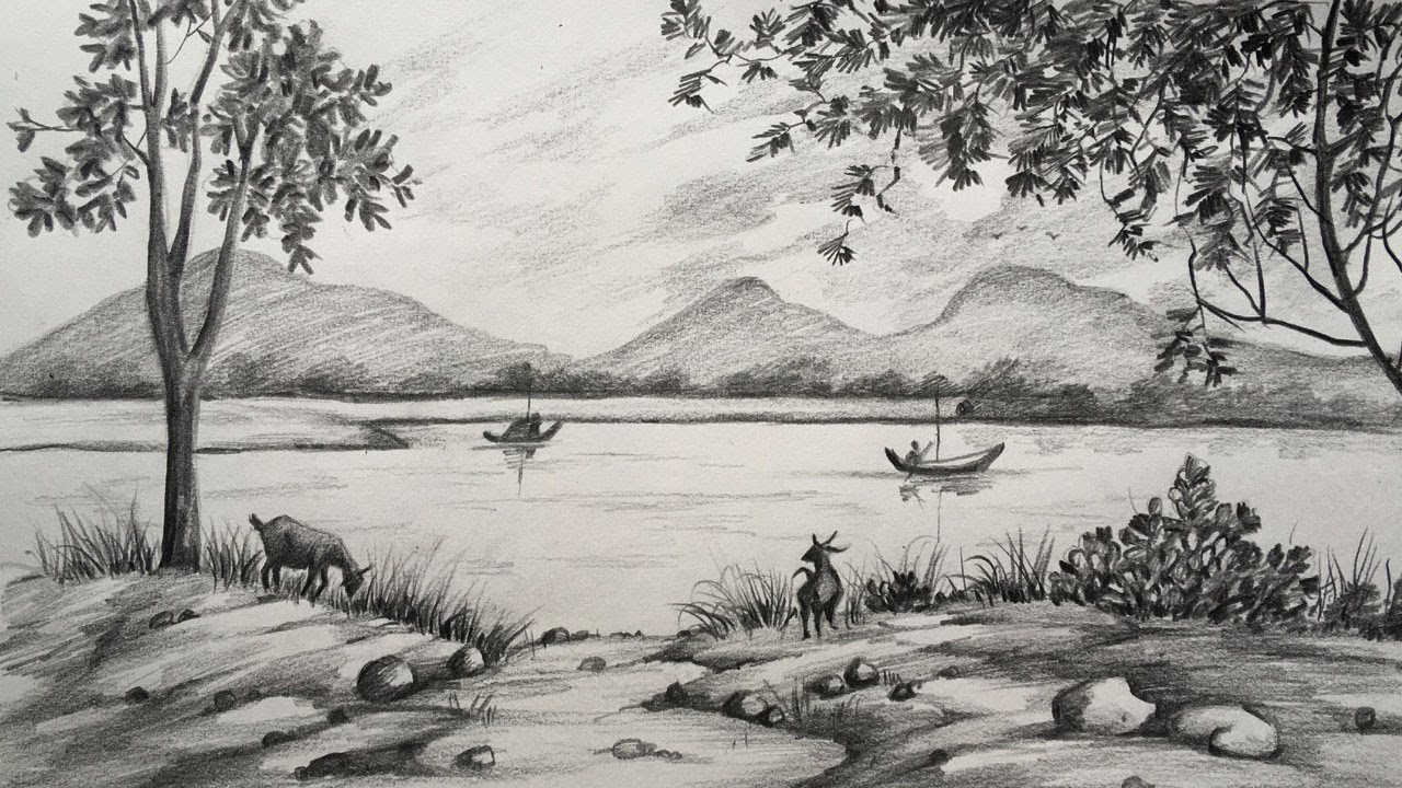 Simple Nature Drawing With Pencil ~ Pencil Drawing Scenery Simple ...